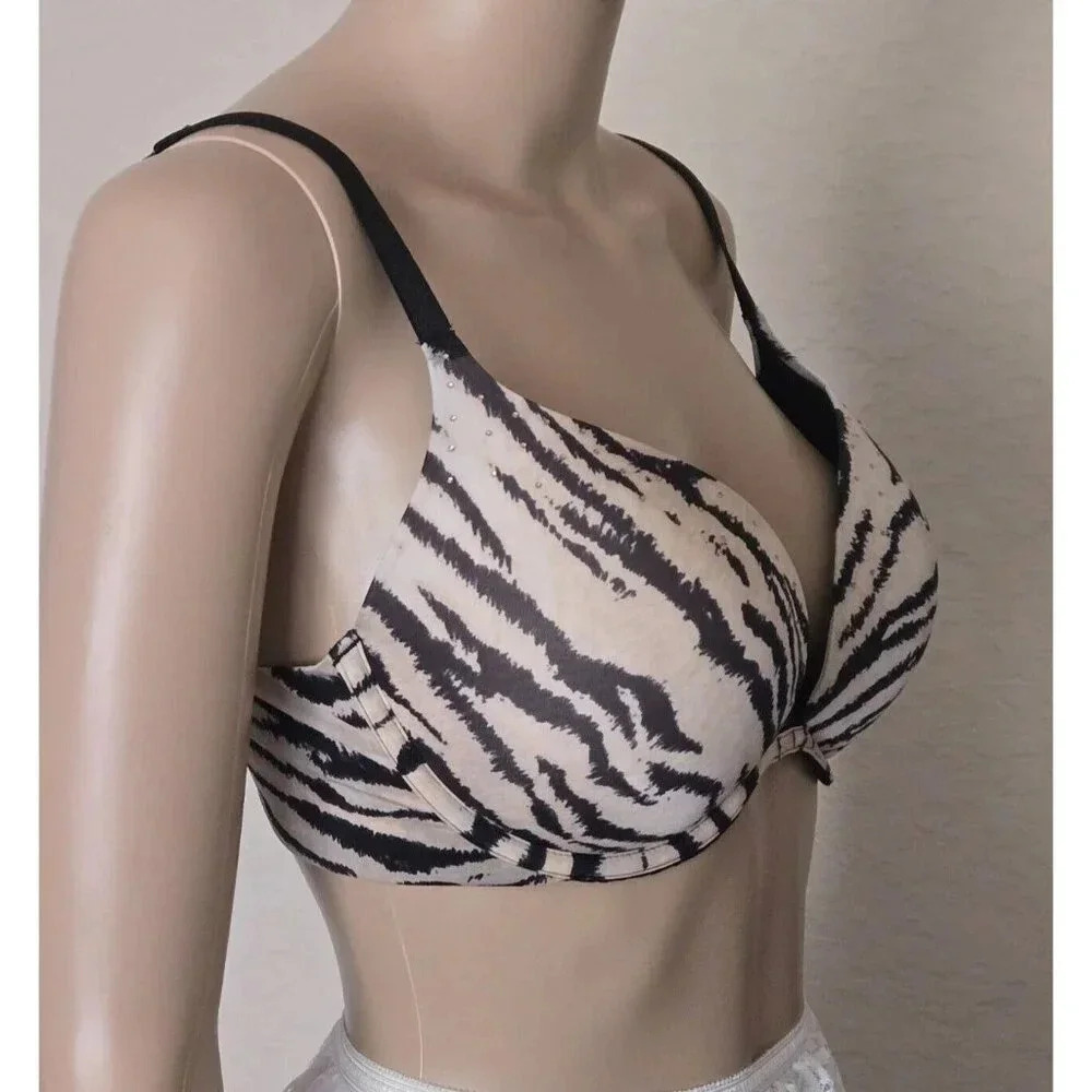 Victoria's Secret Push Up Underwire multicolor animal print rhinestone Bra 34DD - Picture 2 of 6